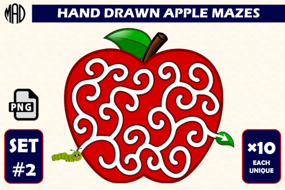 Explore Creative Learning with 10 Hand-Drawn Apple Mazes Set 2
