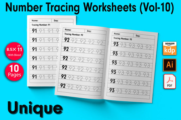 Number Tracing Worksheets Vol-10: KDP Ready Assets